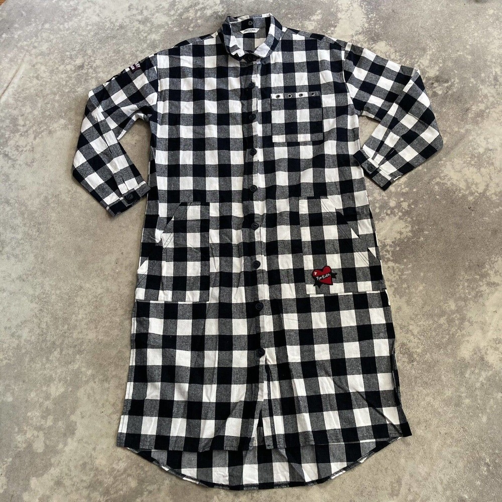 Chevignon France Plaid Long Sleeve Midi Dress Womens Size Medium Cotton